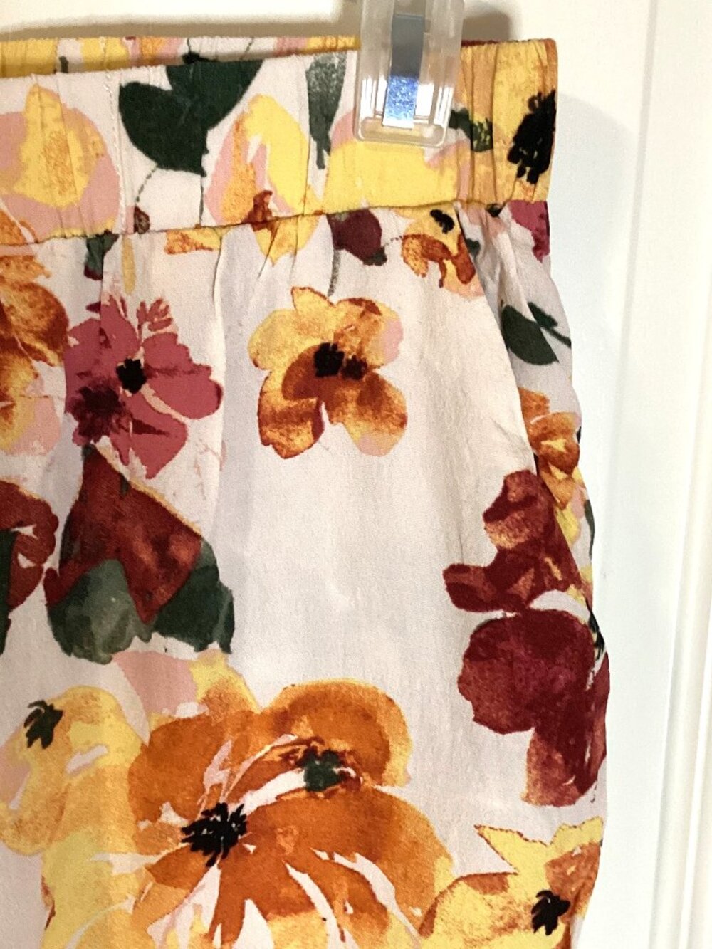 ICHI Floral Wide Leg Palazzo Pants Cream Yellow Orange Red Linen Blend Pockets - Picture 5 of 8